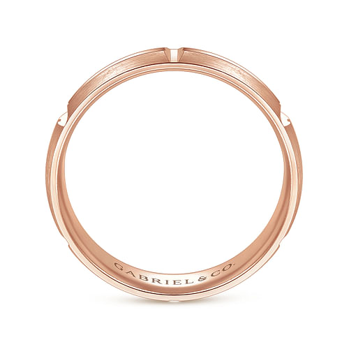 14K Rose Gold 6mm - Carved Station Men's Wedding Band in Satin Finish