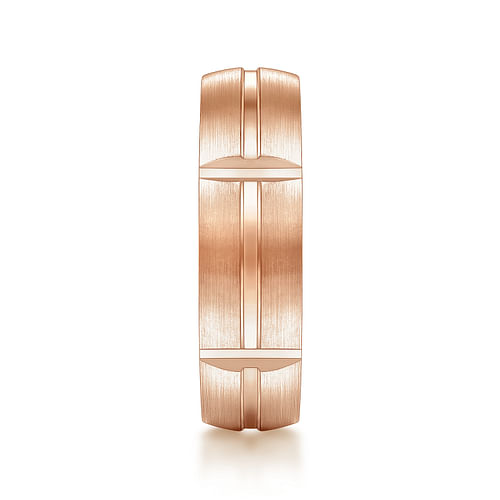 14K Rose Gold 6mm - Carved Station Men's Wedding Band in Satin Finish