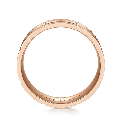 14K Rose Gold 6mm - Checkerboard Pattern Men's Wedding Band in Satin Finish