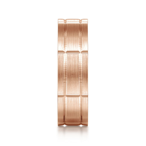 14K Rose Gold 6mm - Checkerboard Pattern Men's Wedding Band in Satin Finish