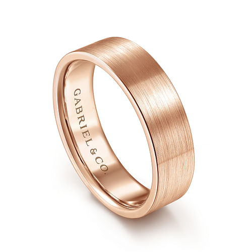 14K Rose Gold 6mm - Flat Men's Wedding Band in Satin Finish