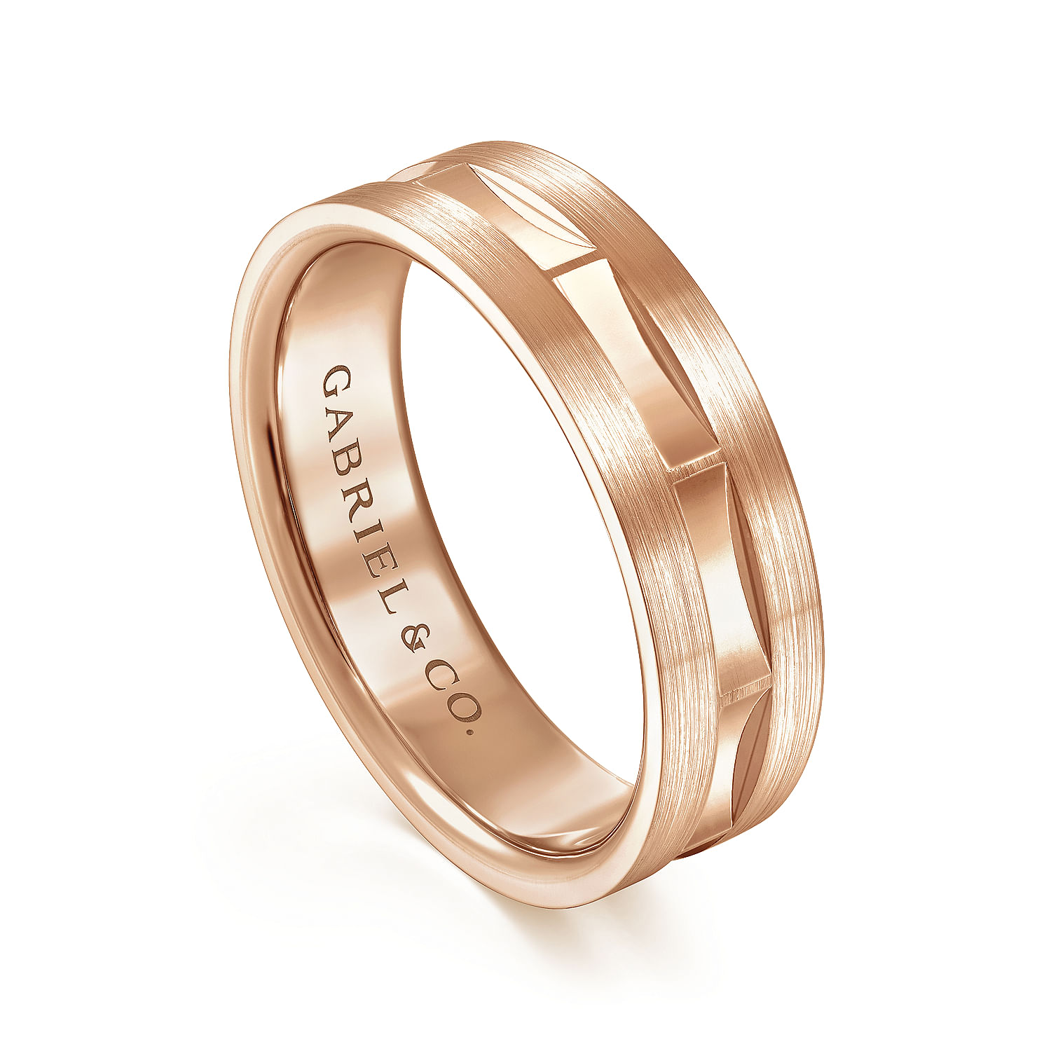 14K Rose Gold 6mm - Interwoven Men's Wedding Band in Brushed and Satin Finish