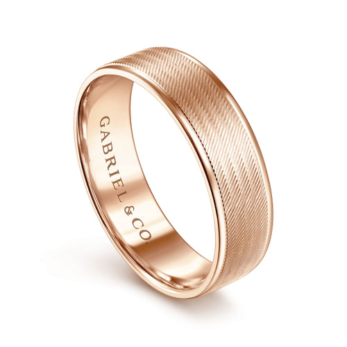 14K Rose Gold 6mm - Men's Wedding Band in Brushed Finish