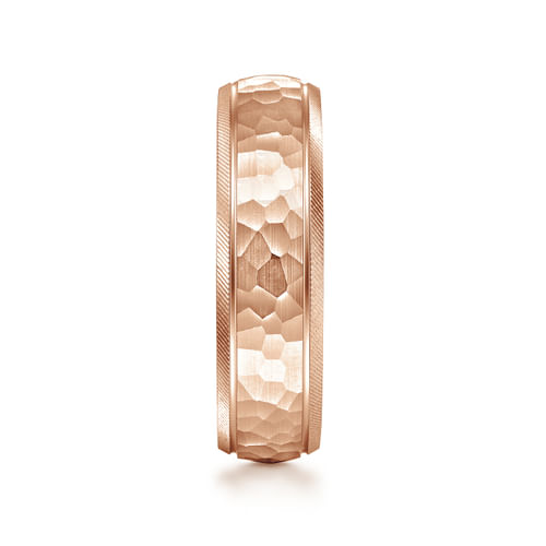 14K Rose Gold 6mm - Men's Wedding Band in Hammered Finish