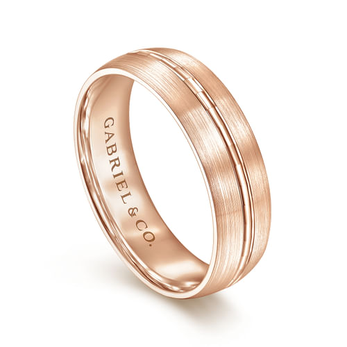 14K Rose Gold 6mm - Men's Wedding Band in Satin Finish