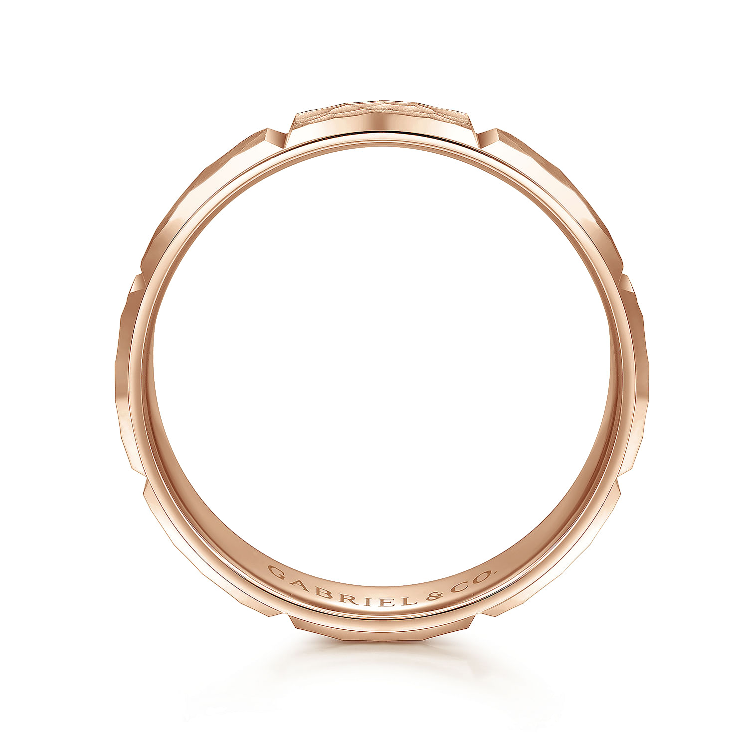 14K Rose Gold 6mm - Men's Wedding Band with Hammered Stations