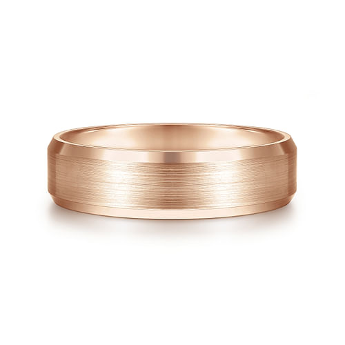 14K Rose Gold 6mm - Satin Finish Men's Wedding Band with Beveled Edge