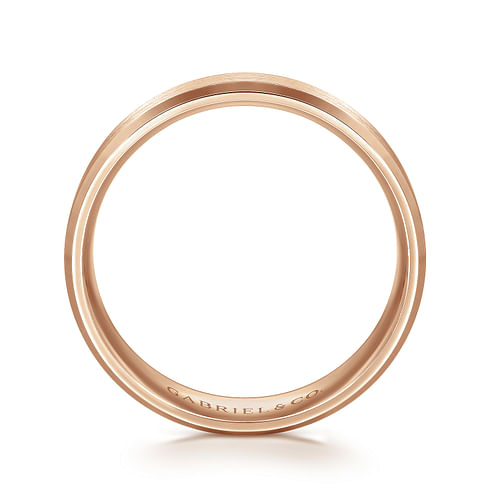 14K Rose Gold 6mm - Satin Finish Men's Wedding Band with Beveled Edge