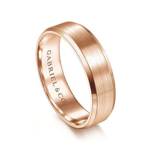 14K Rose Gold 6mm - Satin Finish Men's Wedding Band with Beveled Edge