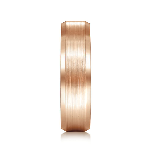 14K Rose Gold 6mm - Satin Finish Men's Wedding Band with Beveled Edge