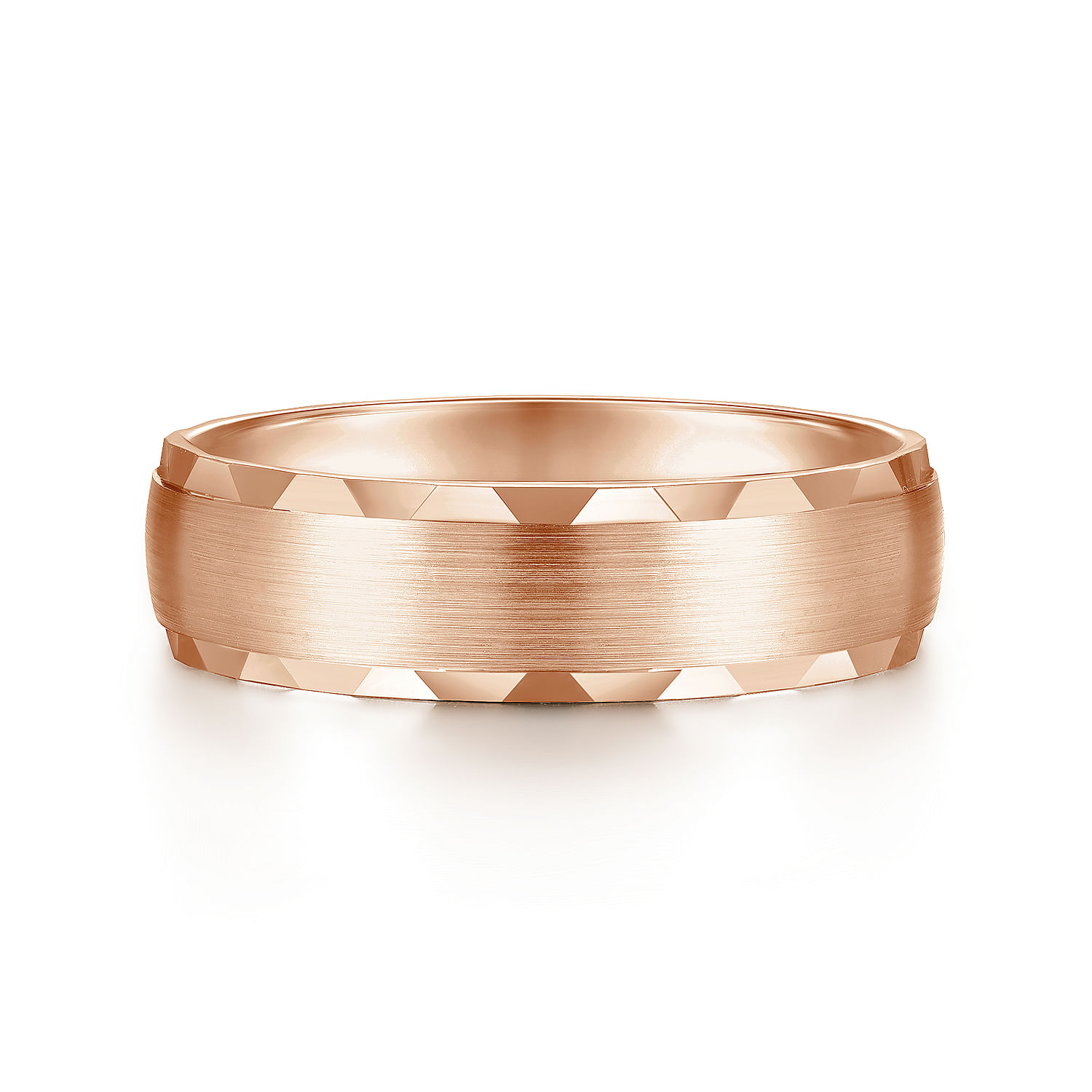 14K Rose Gold 6mm - Satin Finish Men's Wedding Band with Carved Edge