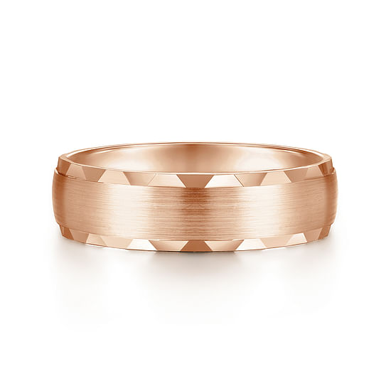 Gabriel - 14K Rose Gold 6mm - Satin Finish Men's Wedding Band with Carved Edge