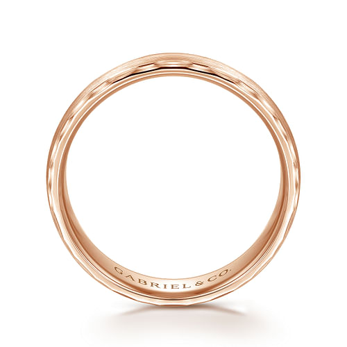 14K Rose Gold 6mm - Satin Finish Men's Wedding Band with Carved Edge