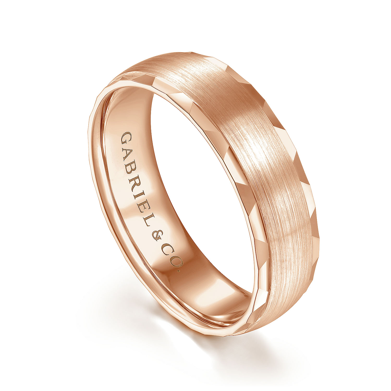 14K Rose Gold 6mm - Satin Finish Men's Wedding Band with Carved Edge