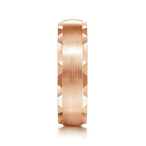 14K Rose Gold 6mm - Satin Finish Men's Wedding Band with Carved Edge