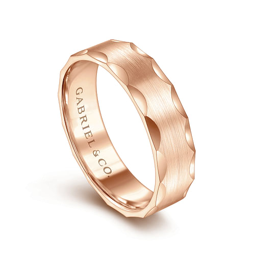 14K Rose Gold 6mm - Satin Grooved Edge Men's Wedding Band