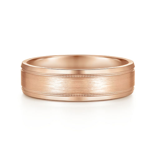 14K Rose Gold 6mm - Satin Polish Center and Milgrain Edge Men's Wedding Band