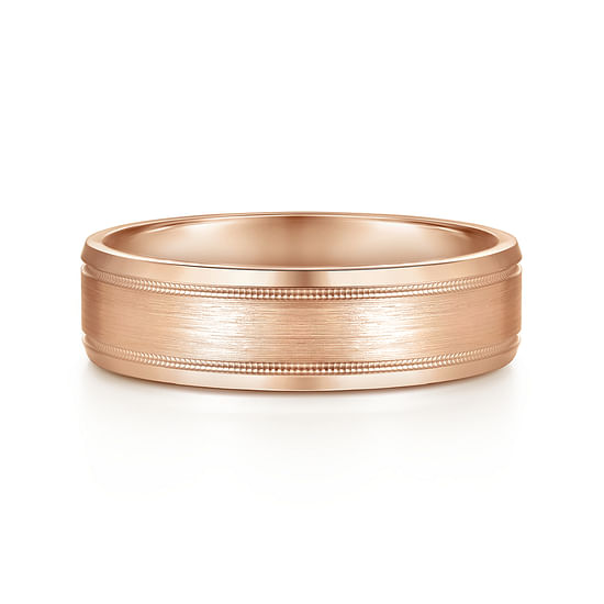 Gabriel - 14K Rose Gold 6mm - Satin Polish Center and Milgrain Edge Men's Wedding Band