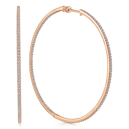 14K Rose Gold 70mm Classic Diamond Hoop Earrings