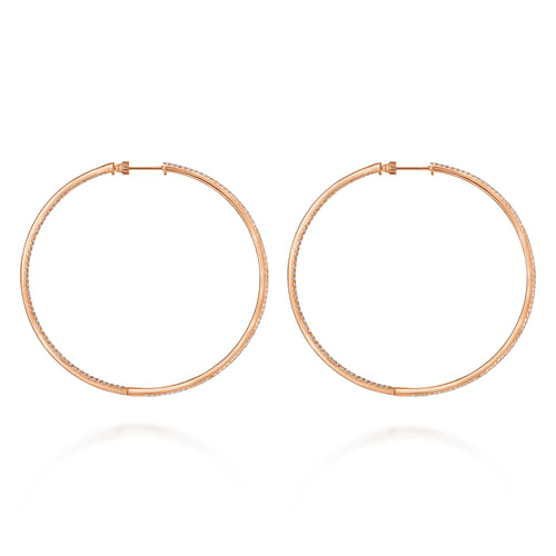 14K Rose Gold 70mm Classic Diamond Hoop Earrings