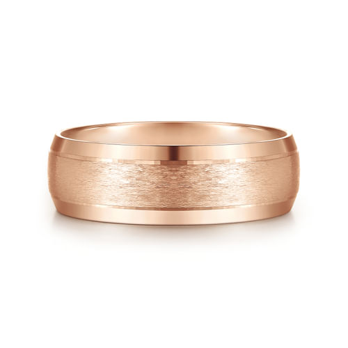 14K Rose Gold 7mm - Beveled Edge Men's Wedding Band in Horizontal Brush Finish