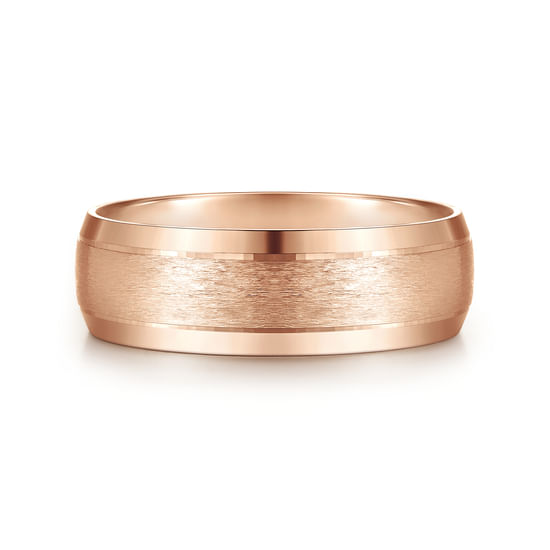 Gabriel - 14K Rose Gold 7mm - Beveled Edge Men's Wedding Band in Horizontal Brush Finish