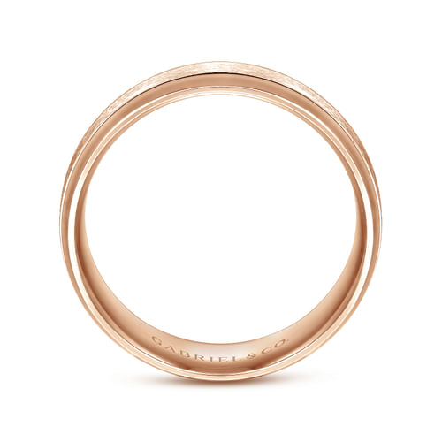 14K Rose Gold 7mm - Beveled Edge Men's Wedding Band in Horizontal Brush Finish