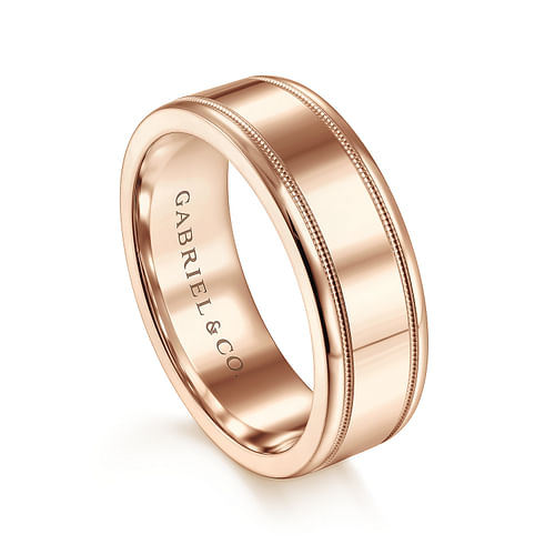 14K Rose Gold 7mm - High Polished Men's Wedding Band 