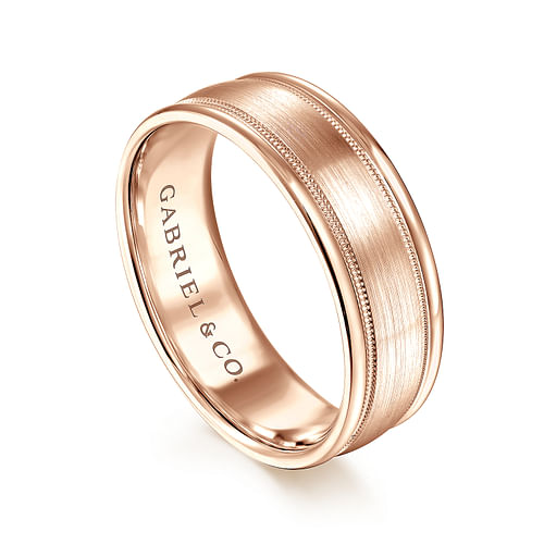 14K Rose Gold 7mm - Men's Wedding Band in Satin Finish