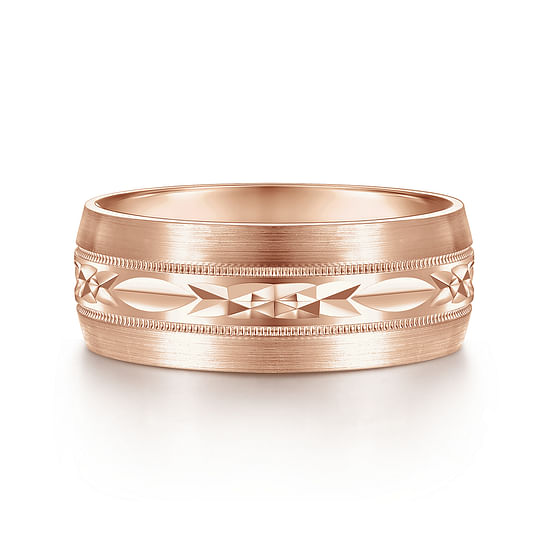 Gabriel - 14K Rose Gold 8mm - Engraved Men's Wedding Band in Satin Finish