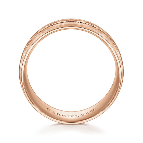 14K Rose Gold 8mm - Engraved Men's Wedding Band in Satin Finish