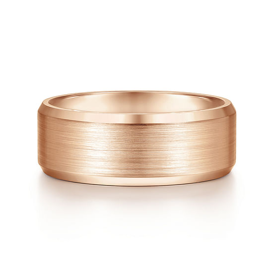 Gabriel - 14K Rose Gold 8mm - Satin Finish Men's Wedding Band with Beveled Edge