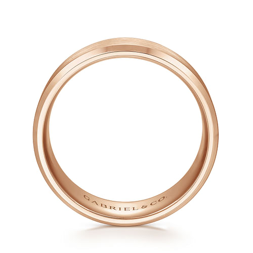 14K Rose Gold 8mm - Satin Finish Men's Wedding Band with Beveled Edge