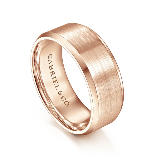 14K Rose Gold 8mm - Satin Finish Men's Wedding Band with Beveled Edge