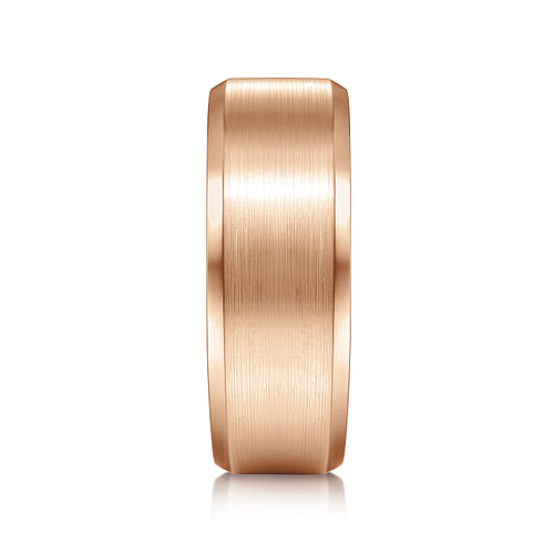 14K Rose Gold 8mm - Satin Finish Men's Wedding Band with Beveled Edge