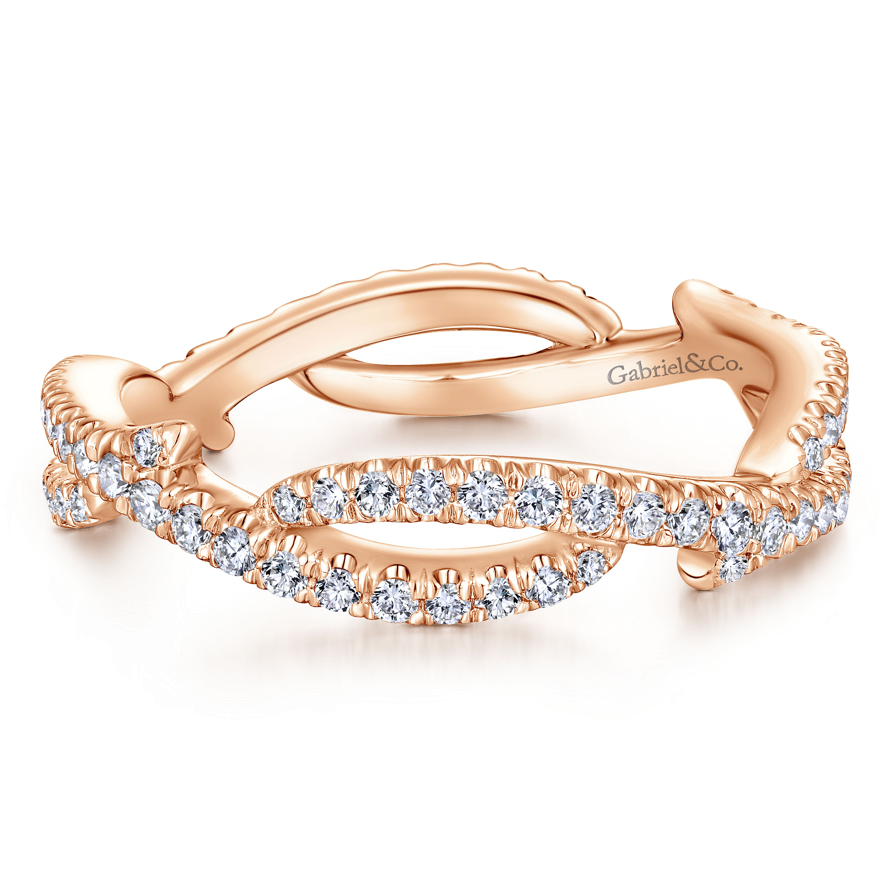 14K Rose Gold Abstract Twisted Diamond Eternity Ring