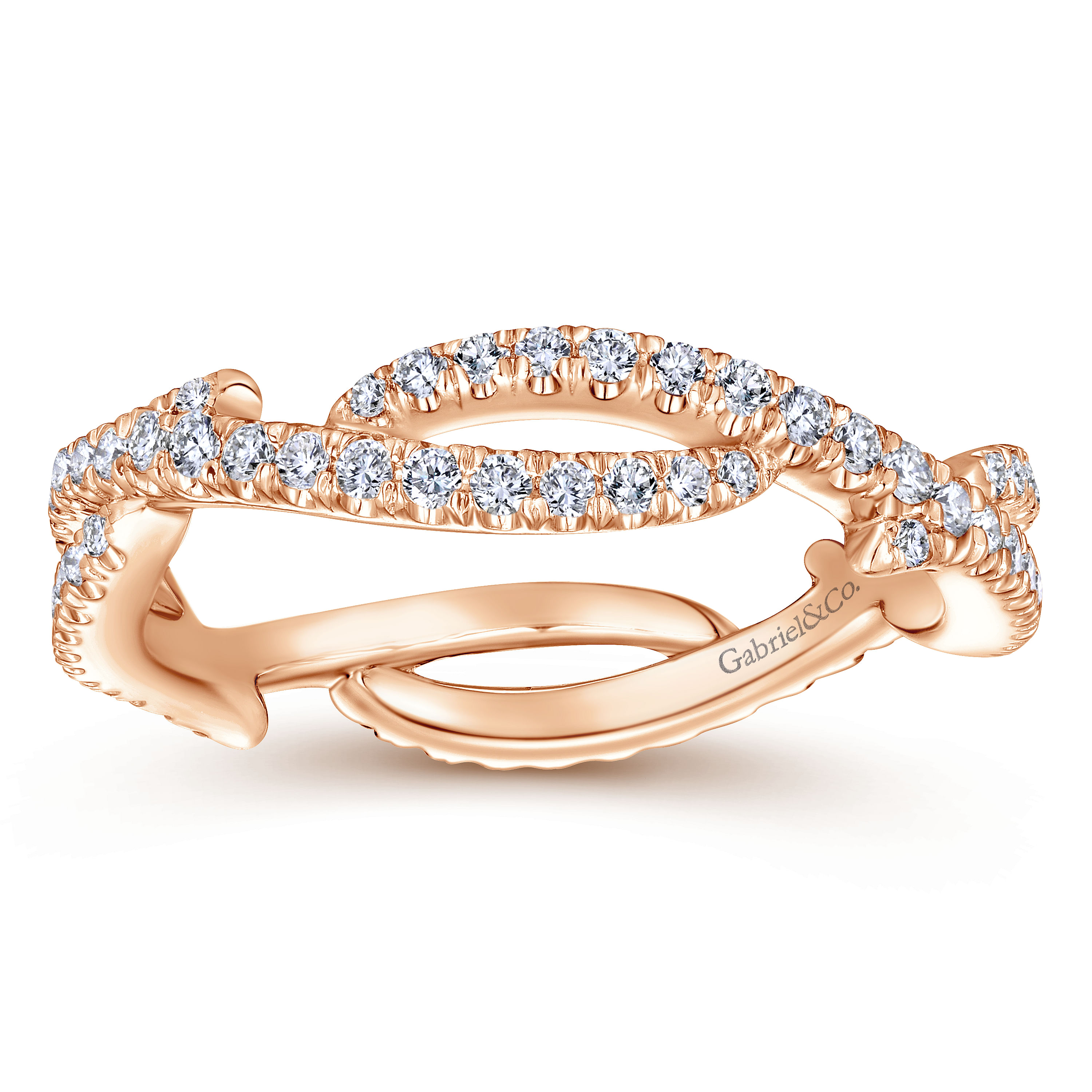 14K Rose Gold Abstract Twisted Diamond Eternity Ring