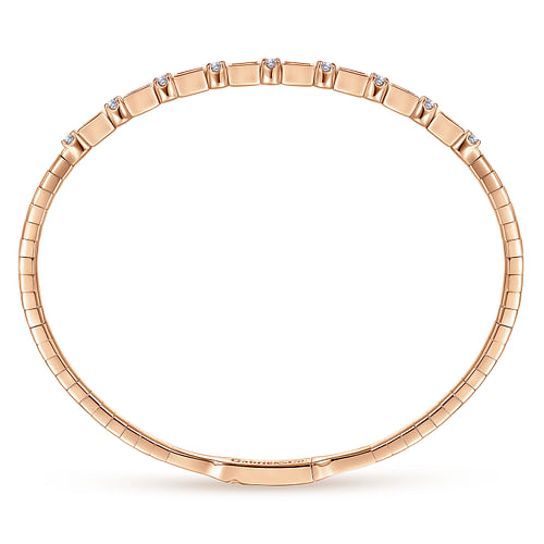 14K Rose Gold Alternating Baguette and Round Diamond Bangle