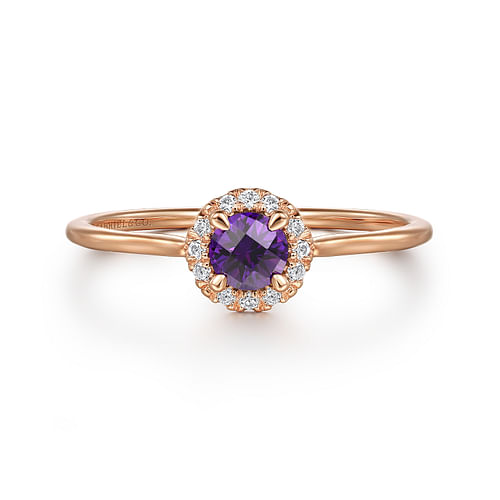 14K Rose Gold Amethyst and Diamond Halo Promise Ring