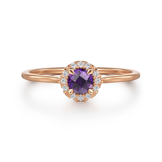 Gabriel - 14K Rose Gold Amethyst and Diamond Halo Promise Ring