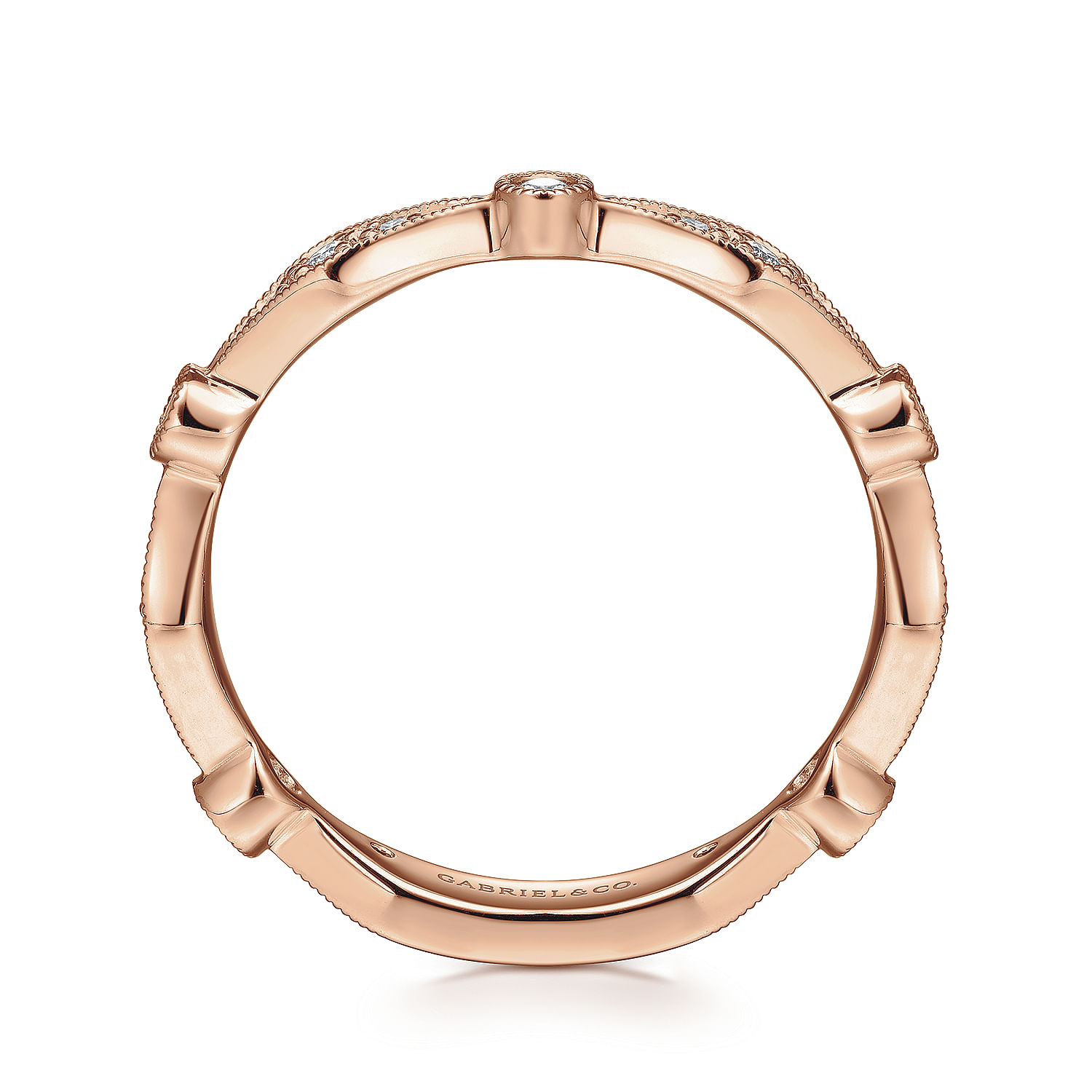 14K Rose Gold Angular Shape Station Stackable Diamond Ring