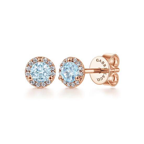 Gabriel - 14K Rose Gold Aquamarine Halo Stud Earrings