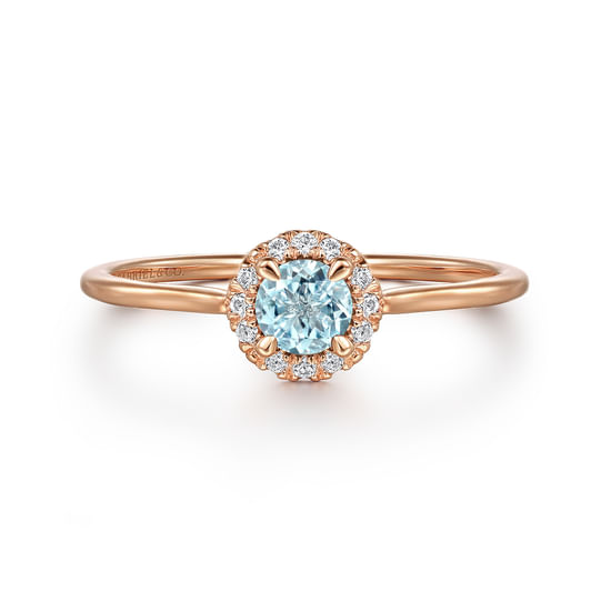 Gabriel - 14K Rose Gold Aquamarine and Diamond Halo Promise Ring