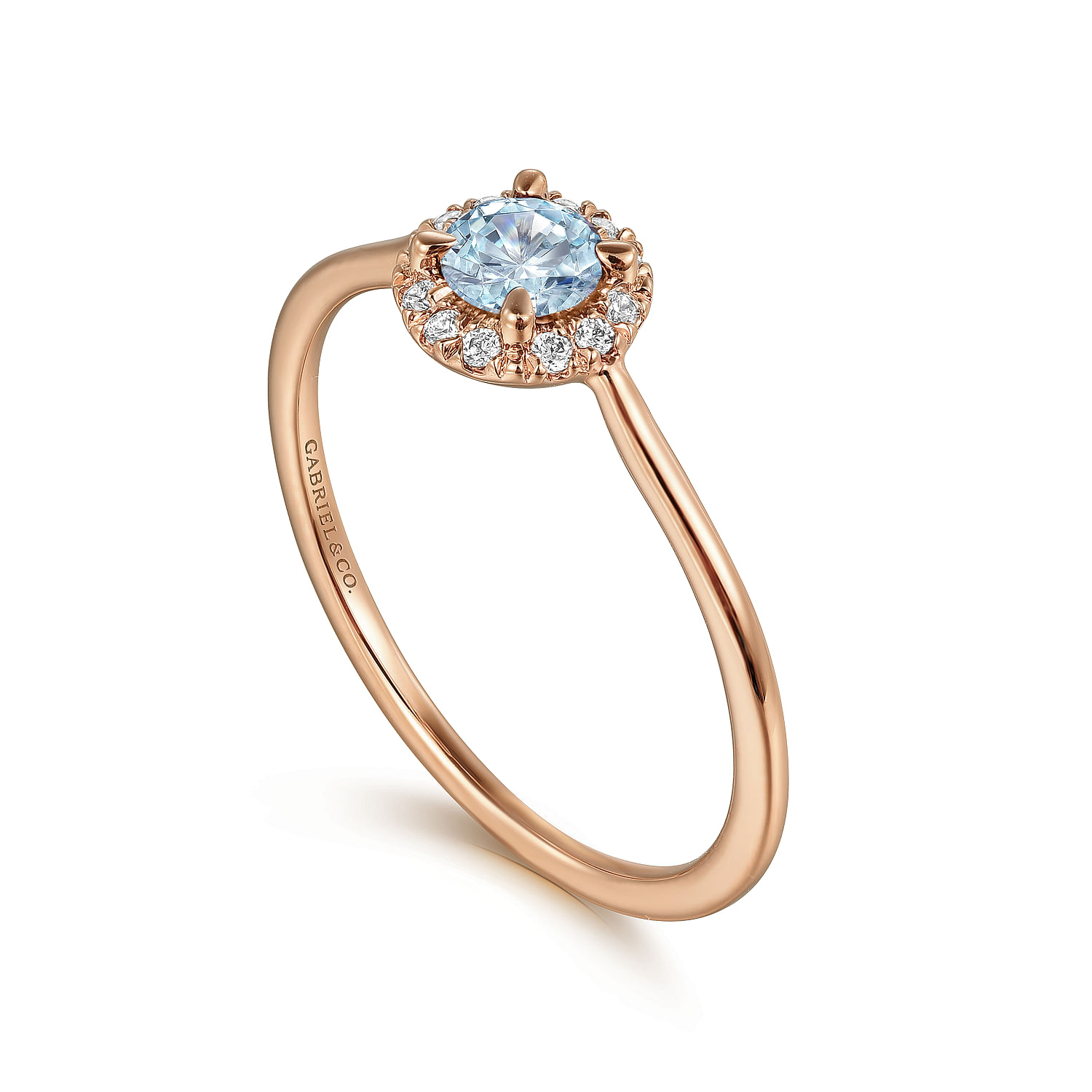 14K Rose Gold Aquamarine and Diamond Halo Promise Ring