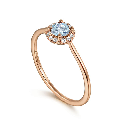 14K Rose Gold Aquamarine and Diamond Halo Promise Ring