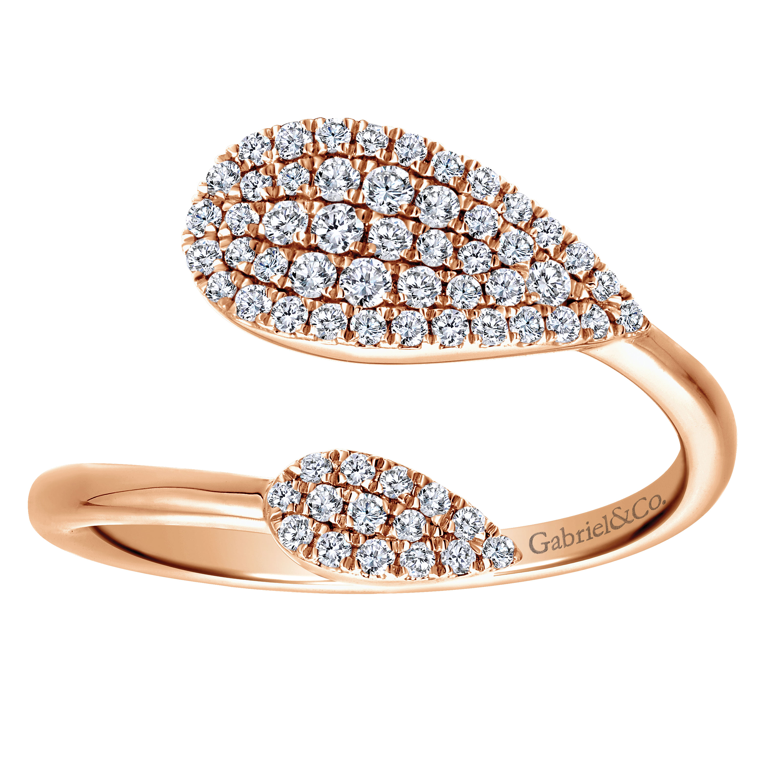 14K Rose Gold Asymmetrical Open Diamond Cluster Teardrops Ring