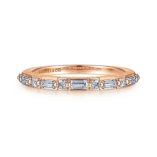 14K Rose Gold Baguette and Princess Cut Diamond Anniversary Band