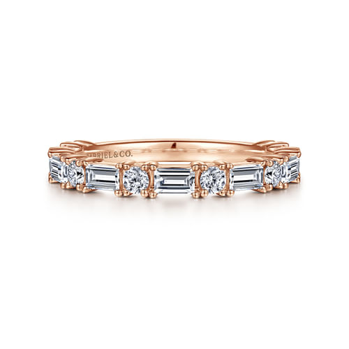 14K Rose Gold Baguette and Round Diamond Anniversary Band
