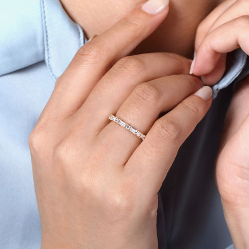 14K Rose Gold Baguette and Round Diamond Anniversary Band