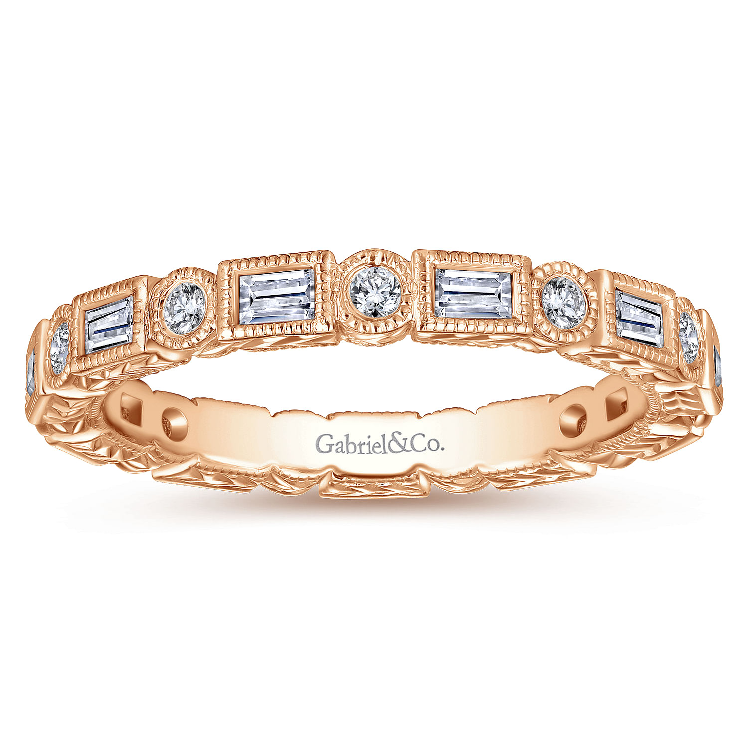 14K Rose Gold Baguette and Round Diamond Eternity Ring